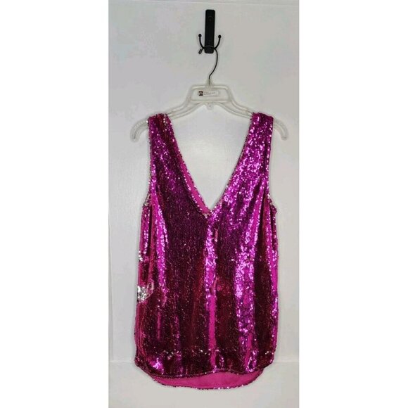 Free People Intimately Embellished Sequin Shift Slip Fuchsia Silver Dress Sz XS - Picture 2 of 6